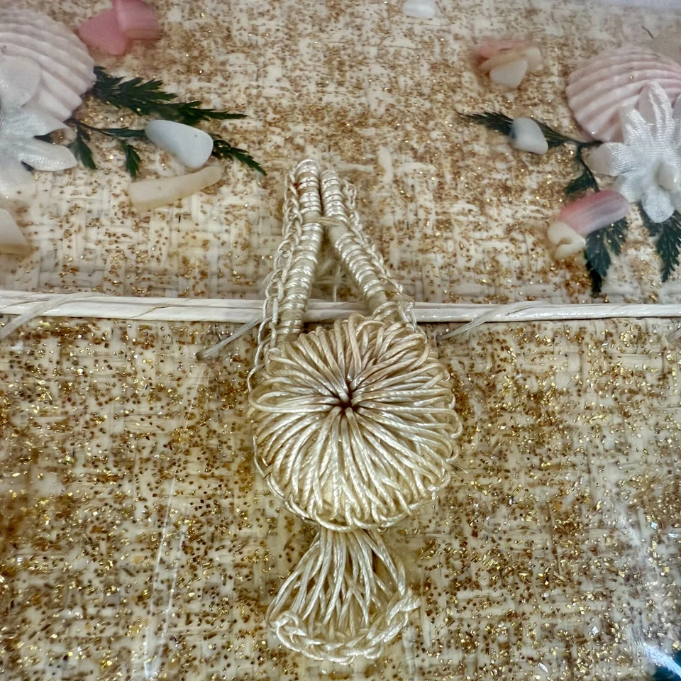 Vtg Cottagecore Purse Tweed Woven Seashell Boho Handbag Bamboo Beaded Boucle - Image 3 of 4