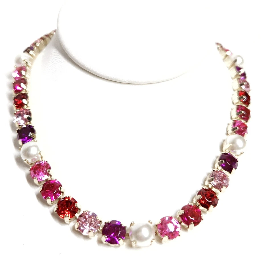 J.Crew Factory Crystal Pearl Statement Necklace Soft Fuchsia Pink CE857 New - Image 2 of 4