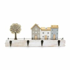 34cm 4 Peg Wooden Shabby Chic House Design Wall Mounted Hanger Hooks