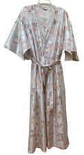 Vintage Peignoir Set Satin Silky Floral Nightgown  Robe Dainty Romantic M/L NEW
