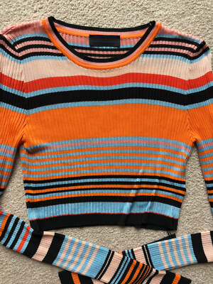 トップス DIESEL BLACK GOLD boarder top Diesel Black Gold Striped Crop Top Long Sleeve Stretch Womens Size