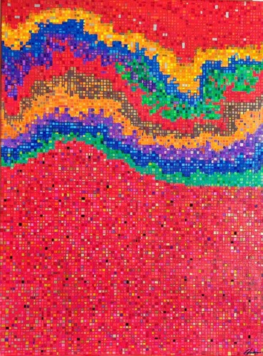 'Stratum' - colourful acrylic mosaic painting on canvas - Picture 2 of 2