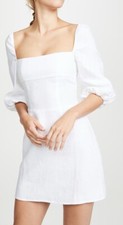 Reformation White Linen Dress with Puff  Sleeves Size 12