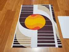 RARE Vintage Mid Century retro 70s Yel Org Swirl Sun Brn Stripe Sml fabric! LOOK
