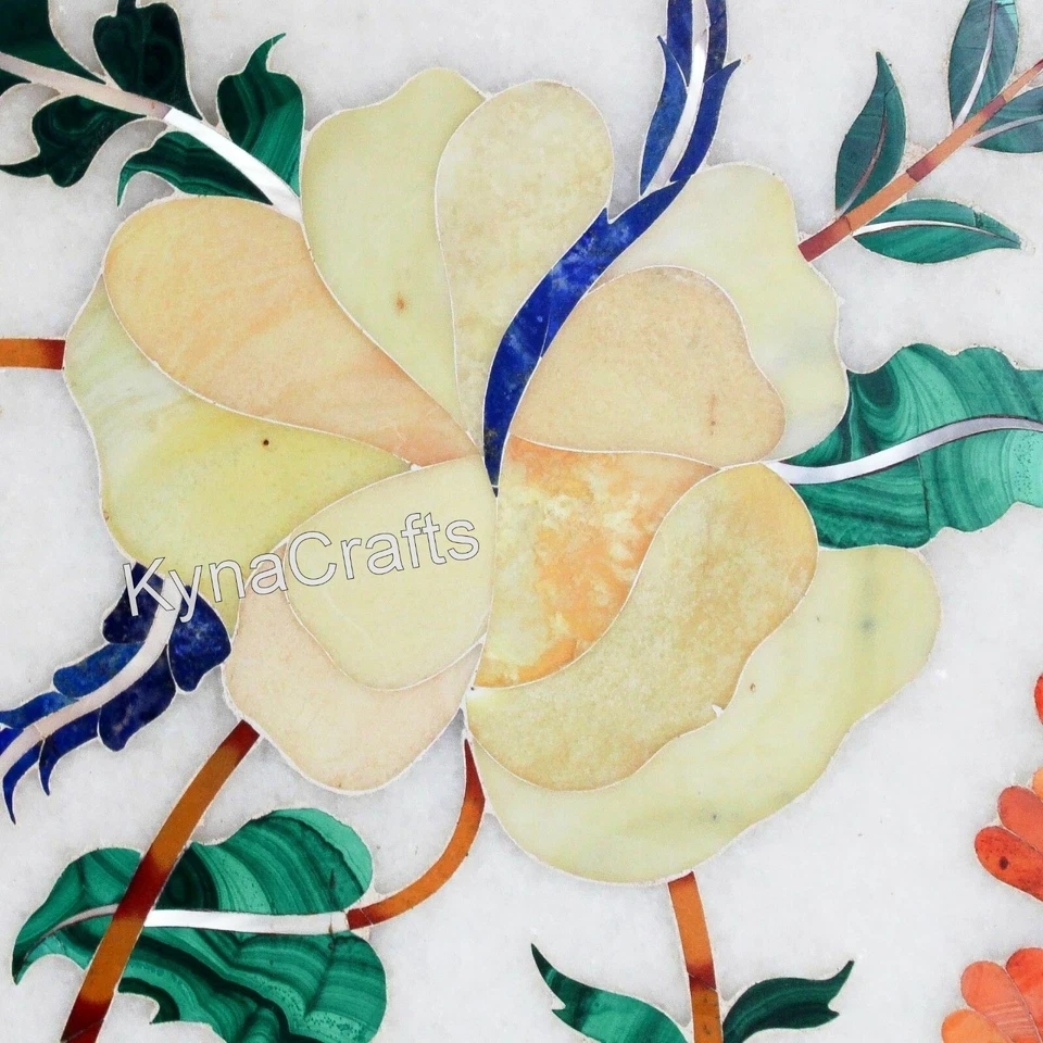 Rectangle Marble Center Table Top Floral Design Inlay Work Bathroom Wall Decor - Image 2 of 4