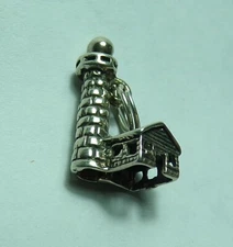 Vintage Light House Architecture Sea Nautical Sterling Silver 3d Charm Pendant