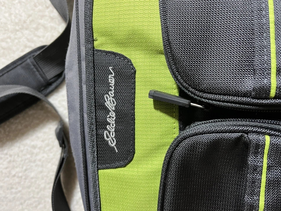 Eddie Bauer Bag Easy Access Wipe Dispenser Insulated Pockets Zippers Gray Green - Image 2 of 4