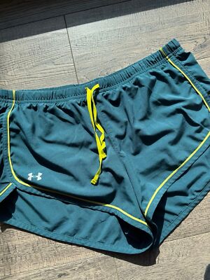 Under Armour Women’s Running Shorts Green Blue Size Small Built-In Brief  Liner