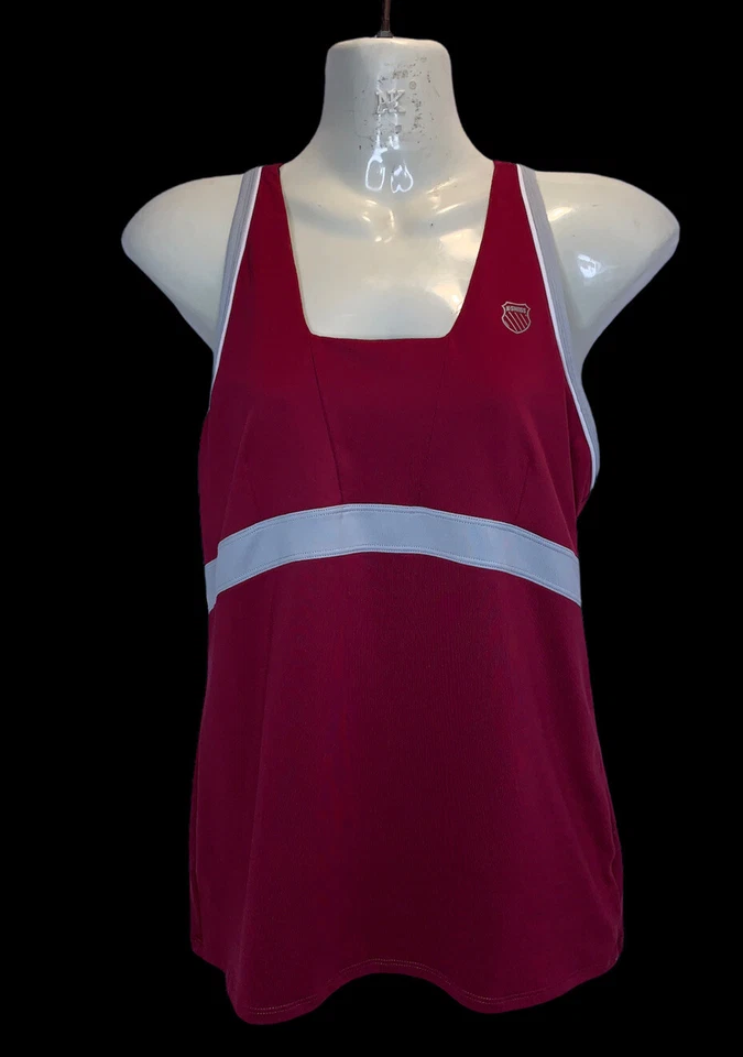 Camiseta deportiva a rayas gris borgoña K-SWISS para mujer correa sin mangas talla M forro elástico Foto 2 de 4