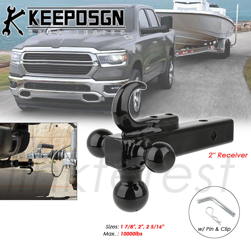 2'' Class 3 4 Trailer Hitch Tow Tri Ball Mount Receiver Hook for Dodge Ram  1500