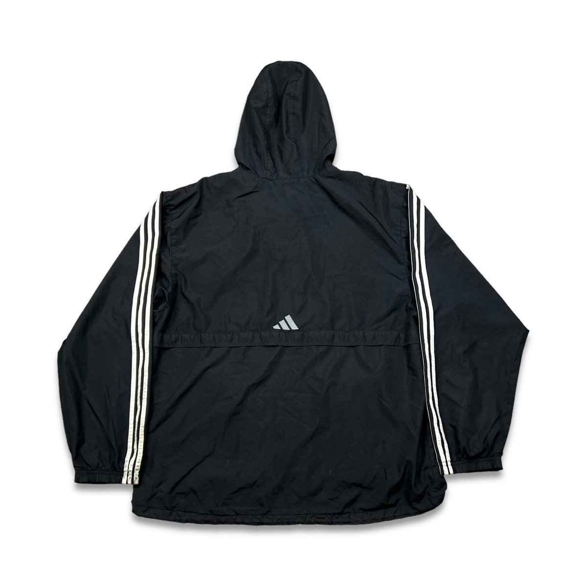 Adidas Jacket Mens Large Black Stripe Spell Out Pullover