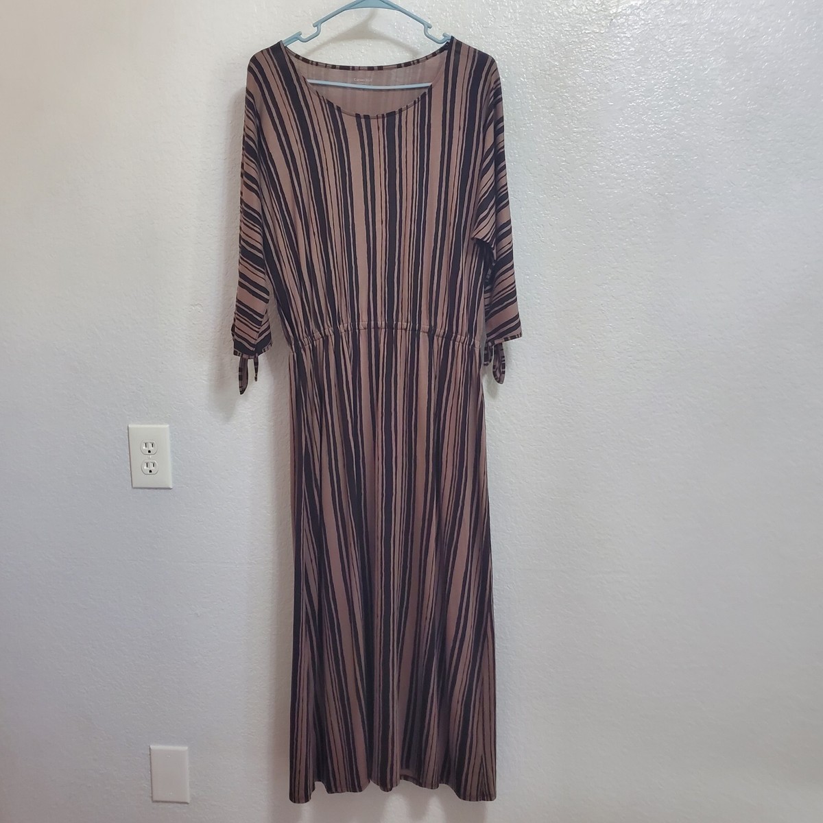 Garnet Hill Midi Dress Women M Brown Striped Organic Cotton Knit Jersey  Stretch | eBay