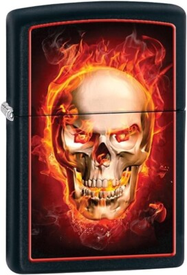 #ad #ad Zippo Black Matte Burning Skull Lighter 28307 $26.95