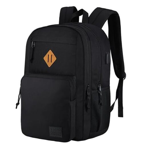 KEOFID 17.3 Inch Classic Black Carry-On Travel Backpack for Men and Women