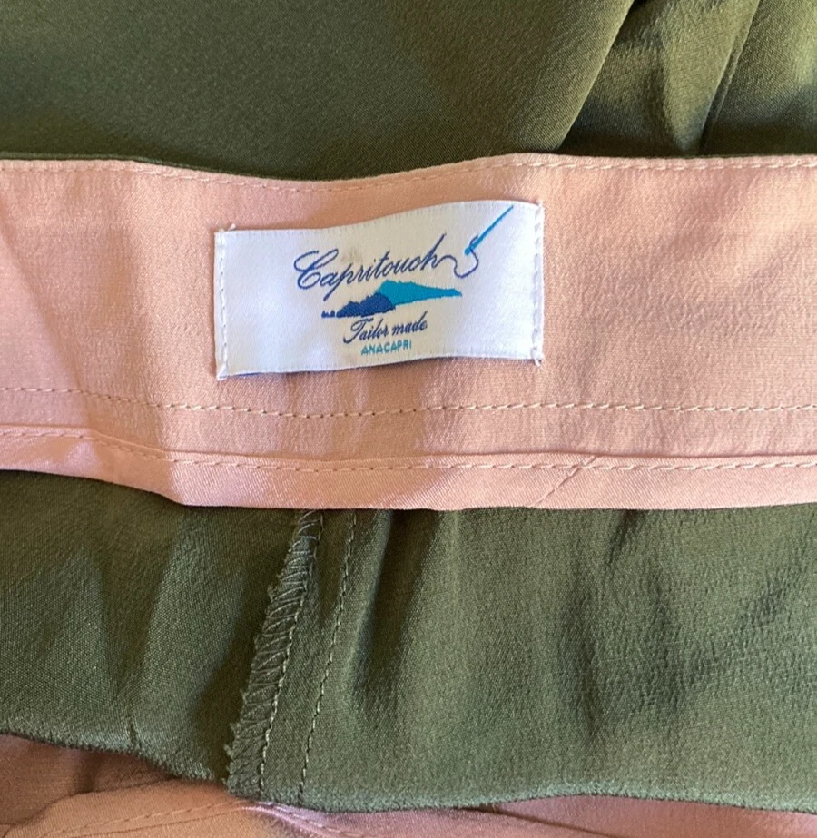 Pantalones Cortos Mujer Verde Seda Italianos Talla 38 EE. UU. 2 Capritouch Frente Plano Verano Foto 2 de 4