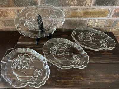 Vintage Horn of Plenty - Cornucopia Pressed Glass 4 Piece Snack Set # 612