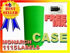 1 CASE FLUORESCENT GREEN LABEL FOR MONARCH 1115 PRICING GUN 16 SLEEVES=160 ROLLS