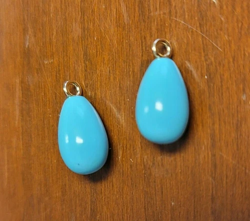 14kt Yellow Gold Eyes On A Pair of Reconstituted Sleeping Beauty Turquoise Drops
