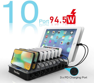 Kavalan 10 Port USB A,C Smart Phone Charging Station Dock Organizer RapidCharger
