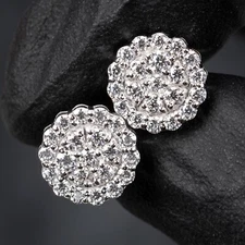 White Gold Sterling 1.05Ct VVS Moissanite Flower Cluster Silver Stud Earrings