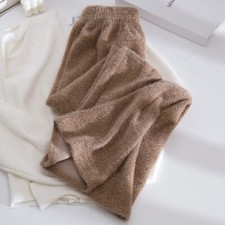 Women Loose Knitted Warm Trousers High Waist Pants Soft Wide Leg Straight Winter