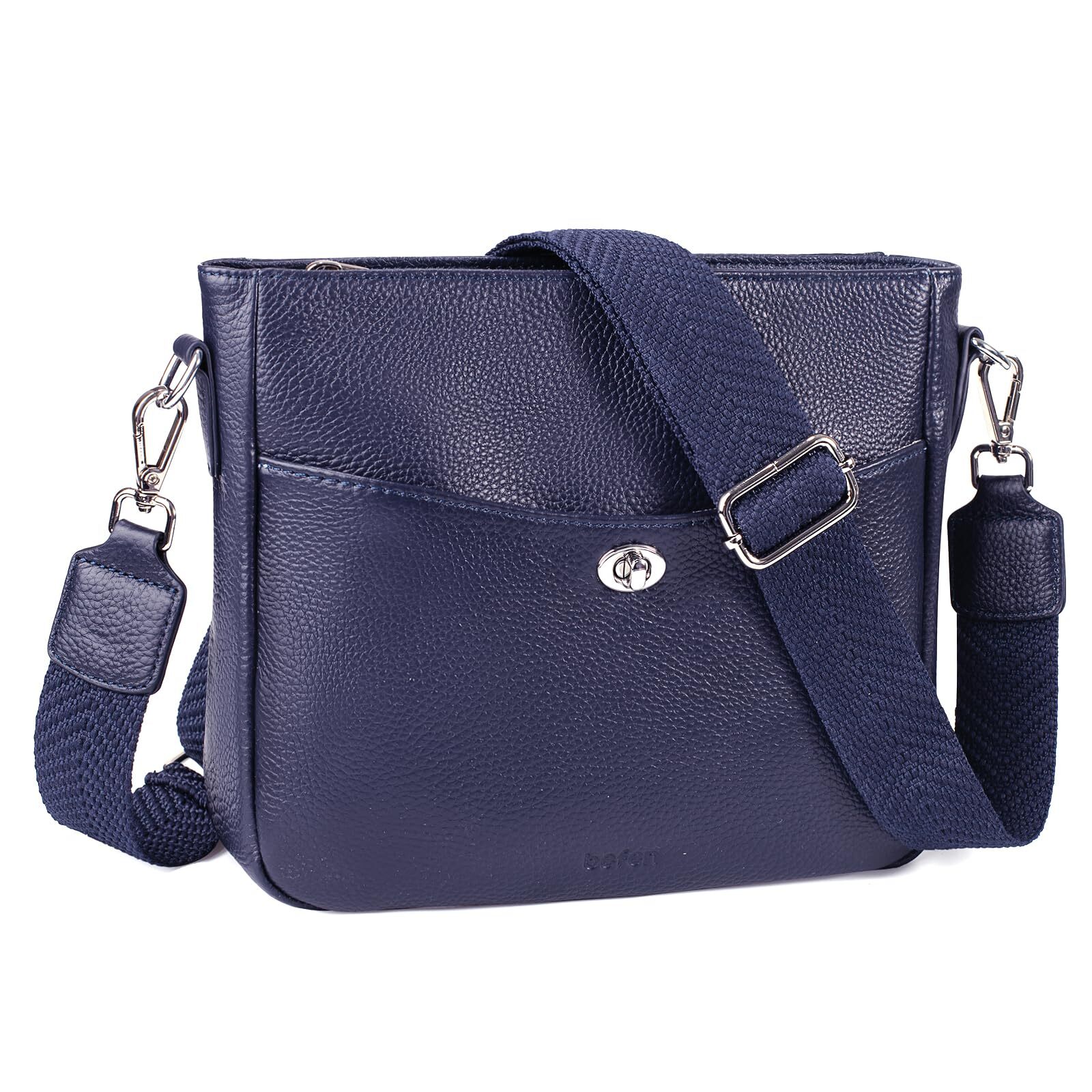 Real Leather Navy Blue Crossbody Bags for Women Trendy Small Hobo Bag Shoulde...
