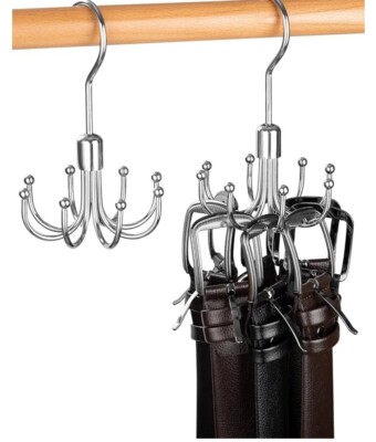 Closet Organizer 360° Rotatable Hooks For Belts, Bras, Neckaces, Etc. 2pc.Silver