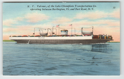 Postcard M.V. Valcour Lake Champlain Transportation Co. Car Transport Ship