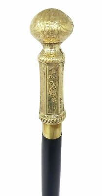 Designer Solid Brass Long Handle Style Vintage Walking Stick Wooden Shaft Cane