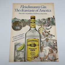 Fleischmann's Gin 1984 Vtg Print Ad 8"x11" the clean taste of America bar art