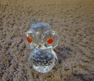 Vintage Glass Owl with Red Eyes