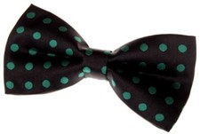 Classic Polka Dots Woven Microfiber Pre-tied Bow Tie 5" Black With Green Dots