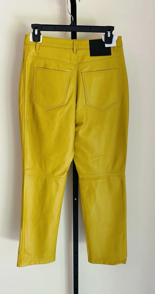 Pantalones Proenza Schouler 100 % piel de cordero de cuero en azufre, talla 0, venta al por menor de $995, nuevos con etiquetas Foto 3 de 4