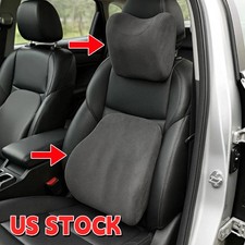 Memory Foam Headrest & Lumbar Support Pillow Cushion Travel Car Seat Home Office
