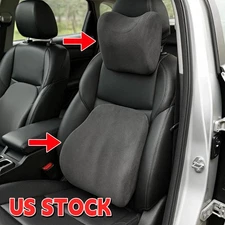 Memory Foam Headrest & Lumbar Support Pillow Cushion Travel Car Seat Home Office