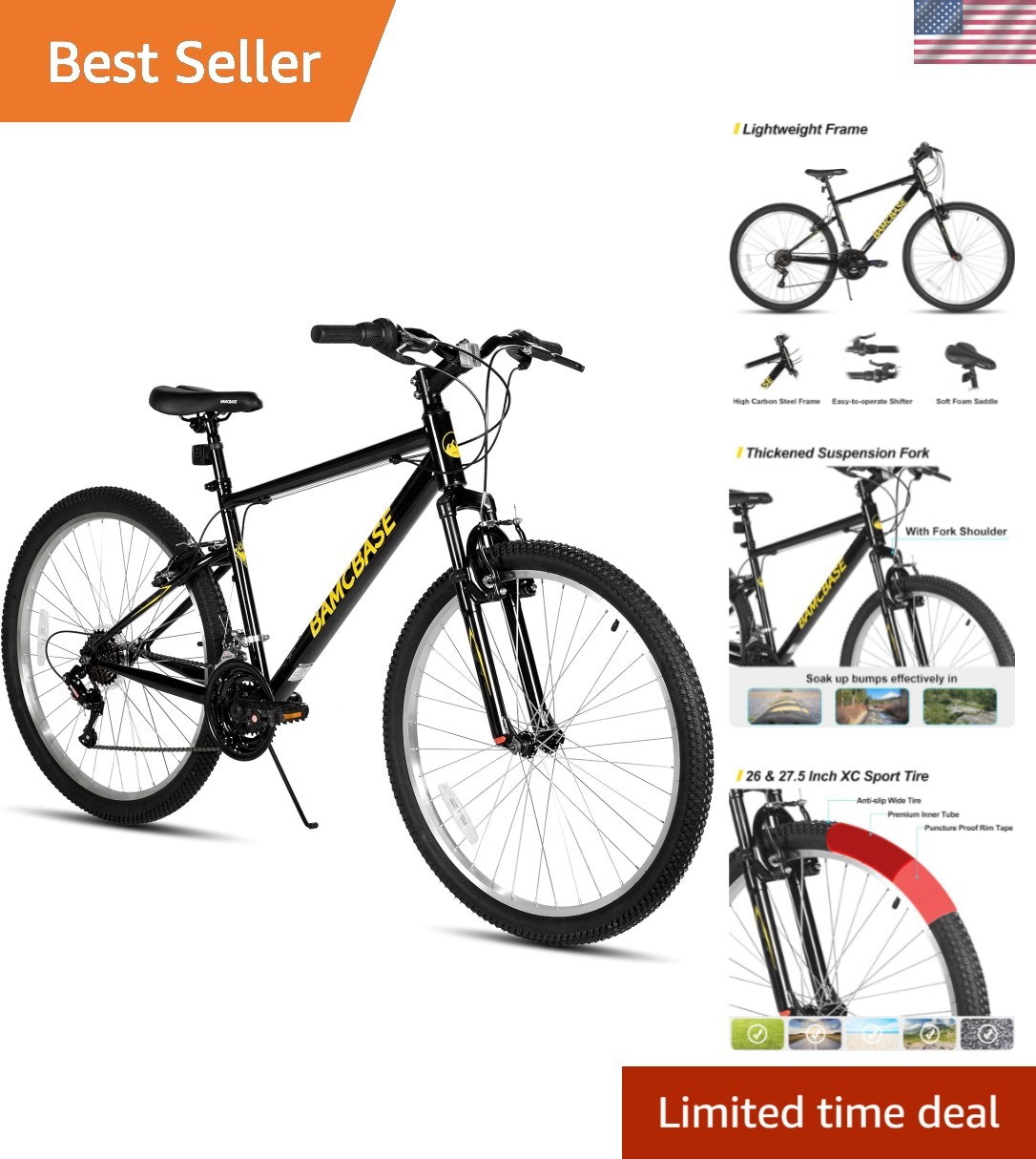 Rugged 26/27 Inch HILAND Mountain Bike with Steel Frame & Fr