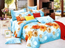 OPEN BOX ITEM: King Size Sunny Blue Daisy Cotton Bedding Set:3pc Duvet Cover Set