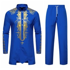 Men's African 2 Piece Set Traditional Shirt and Pants Set Suit Middle East Suit