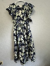 NWT A New Day Size Large Navy Floral Flutter Sleeve Poplin Tiered Midi Dress F8