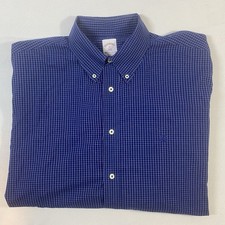 Brooks Brothers 346 Men's Regular-Fit Plaid Blue Button Shirt Business - Size XL