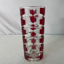 Red Geometric Glass Vase Modernist Decor Table Centerpiece 9 Inches Tall