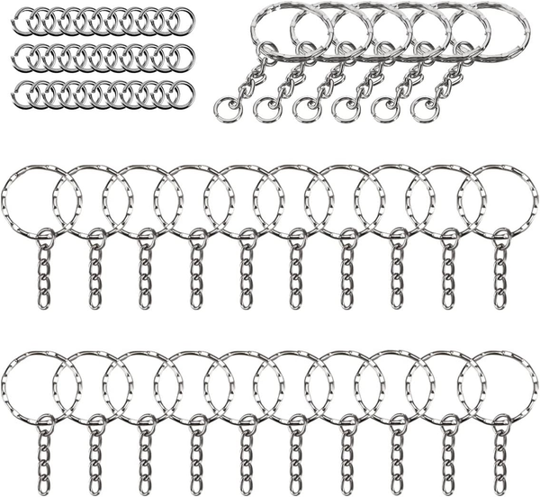 SchlüSselanhäNger,Keychain,100 StüCk 25Mm SchlüSselring Mit Kette SchlüSselanhäN-image