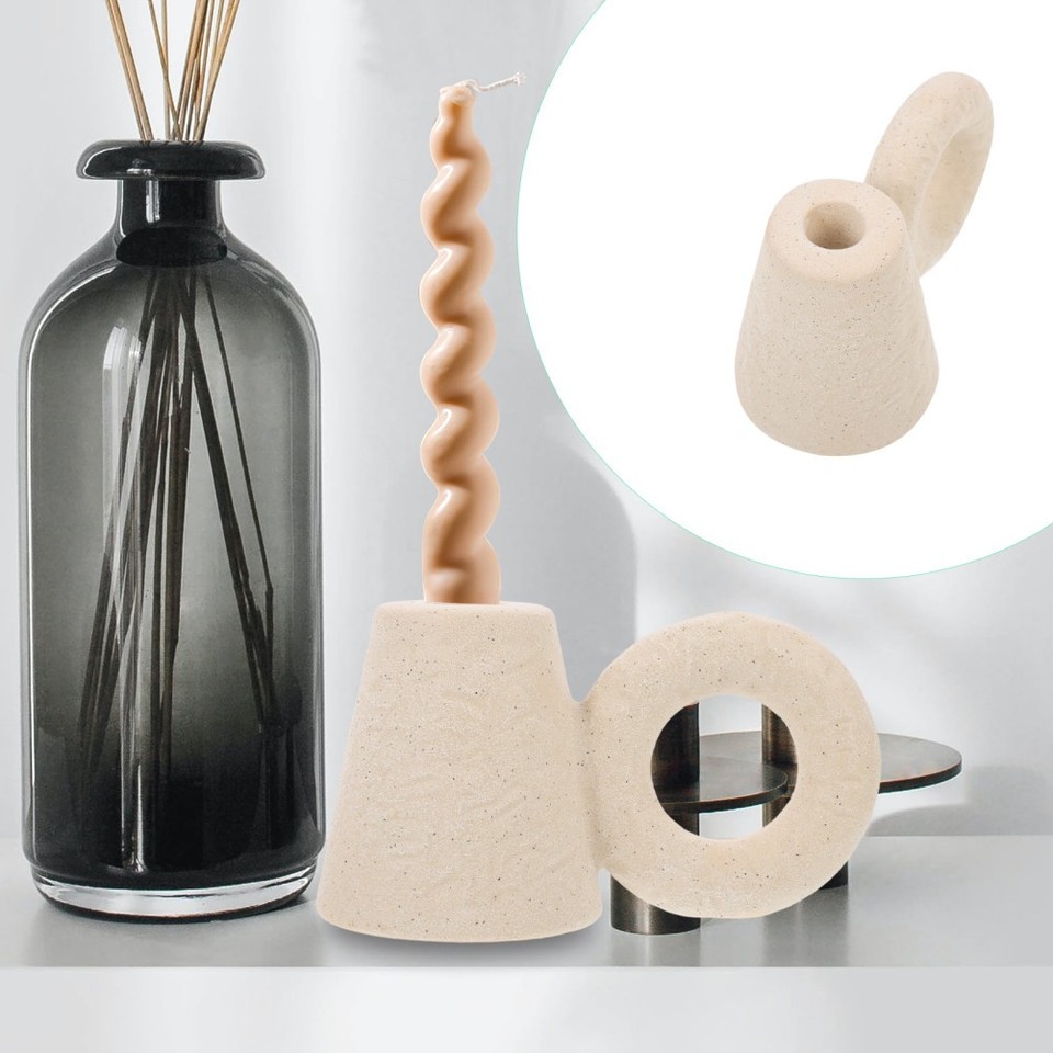 Beige Ceramic Candle Holders Set with Handle Nordic Style for Home ...