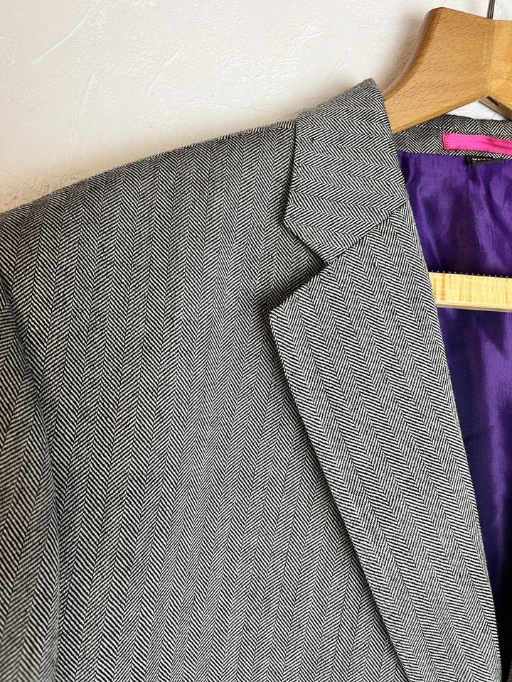 Boden x Moon Tweed Jacket 46L Grey Herringbone Wool Linen Blazer Mens - Image 3 of 4