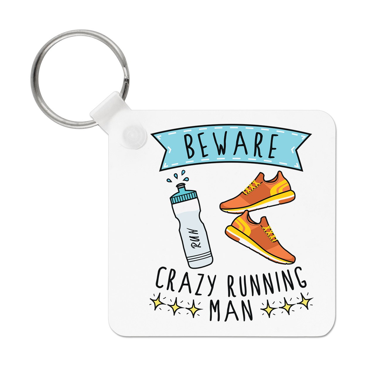 Beware Crazy Running Man Keyring Key Chain Dad Fathers Day Boyfriend Funny