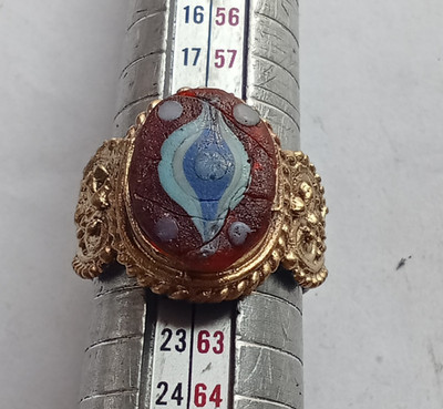 ANCIENT ROMAN MOSAIC GLASS WONDERFUL OLD PROTECTION RARE RING BRONZE