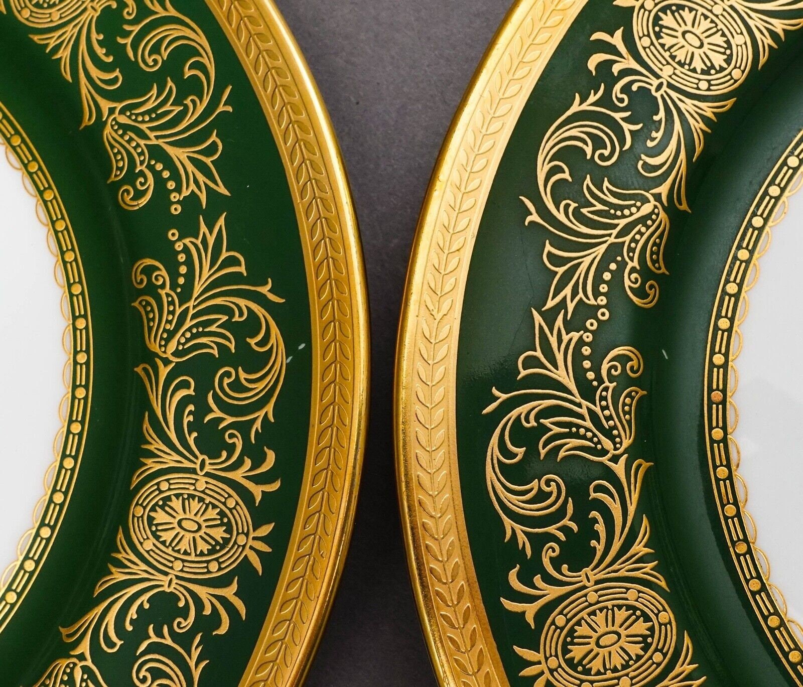 Aynsley England Imperial 193 Laurel Green Gold 8" Salad Plates Set Of 6
