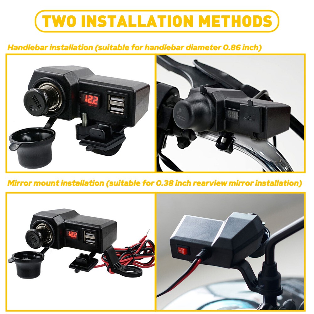 Motorcycle Power USB Phone Voltmeter Charger Cigarette Waterproof Socket Lighter