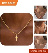 Dainty 18K Gold-Plated Cross Necklace for Girls - Adjustable  Waterproof