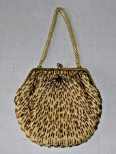 Vintage 50s Walborg Gold-Tone Beaded Evening Bag Kiss Lock Closure 6.5 x 6 Inch